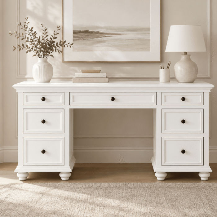Hampton white study desk front main