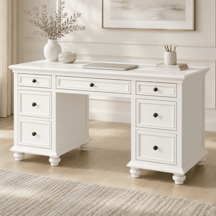 Hampton white study desk angled view