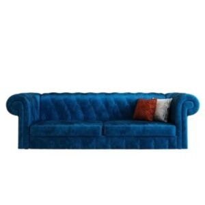 Velvet 3-Seats Sofa Couch with Nailhead Blue Colour