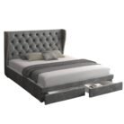 Wing Velvet Bed Frame with Storage Drawers ST0803 in Grey