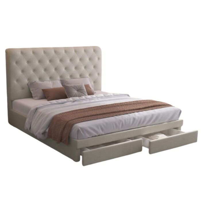 39 Wooden Bed Frame with Storage Drawers ST0806 in Beige