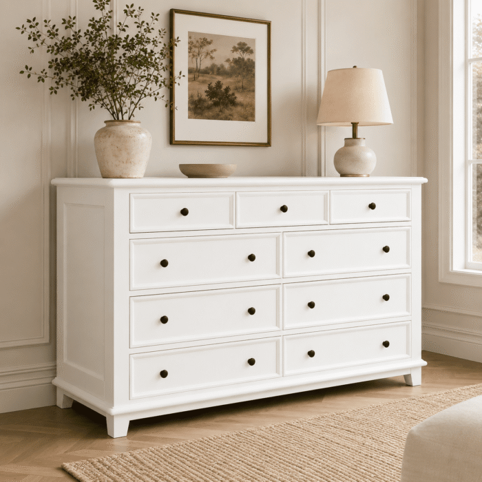 Hampton 9 Drawer Chest of Drawers White lifestyle angle