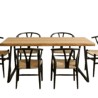 Ash Wood Live-Edge Dining Table Set with Chairs (6-Seater)