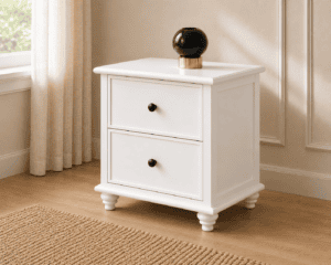 Classic Bedside Table White – Angle Classic Bedside Table in White Finish - angle view