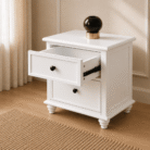Classic Bedside Table in White Finish - drawer detail