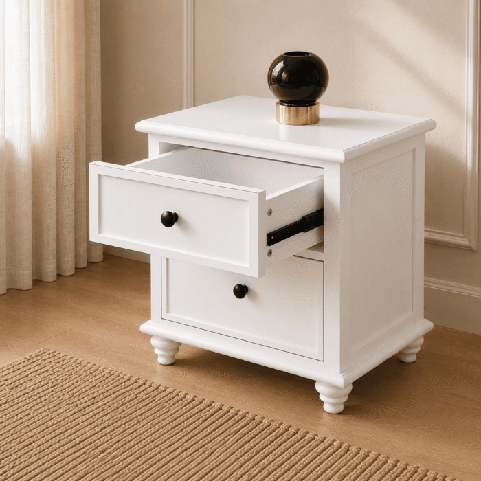 Classic Bedside Table White - Drawer Classic Bedside Table in White Finish - drawer detail