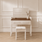 Classic Ash Wood Dressing Table with Mirror and Chair - front view