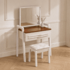Classic Ash Wood Dressing Table with Mirror and Chair - main view