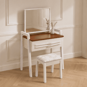 Classic Ash Wood Dressing Table with Mirror and Chair - main view