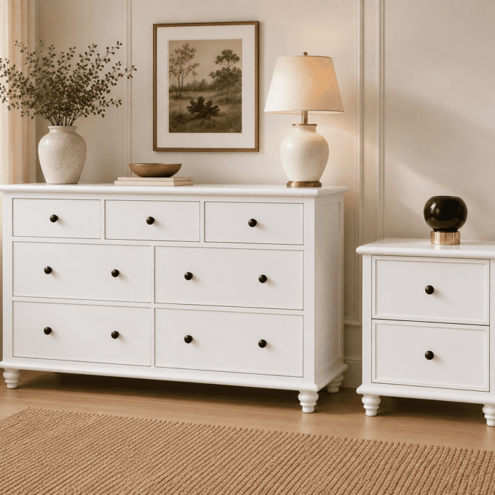 Classic Bedside Table White - Set Classic Bedside Table in White Finish - room set