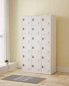 18 DOOR METAL STORAGE LOCKER – PADLOCK READY, LIGHT GREY