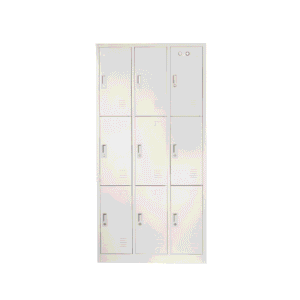 9 DOOR METAL STORAGE LOCKER – LIGHT GREY (WIDE FORMAT)