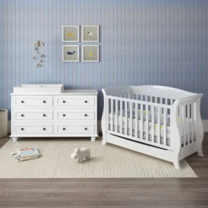 Sleigh Baby Cot with Sleigh Change Table front view