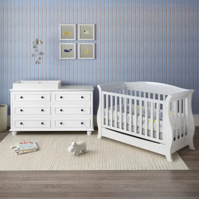 Sleigh Baby Cot with Sleigh Change Table front view