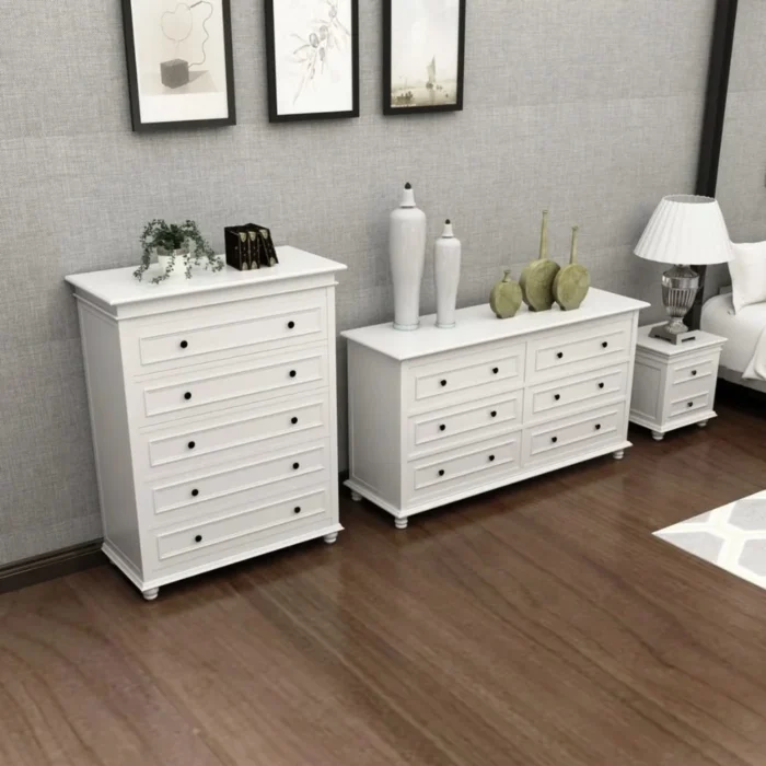 American Country Style 5-Drawer Tallboy - White angle view American Country Style 5-Drawer Tallboy - White angle view