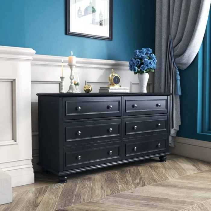 American Style 6-Drawer Chest of Drawers - Black angle view