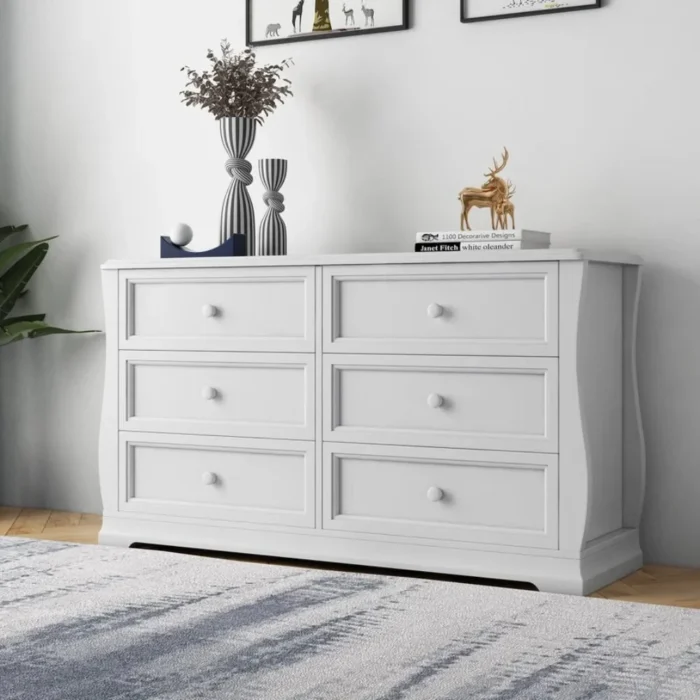 Sleigh Style 6-Drawer Chest of Drawers - White angle view Sleigh Style 6-Drawer Chest of Drawers - White angle view