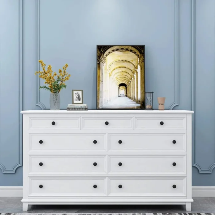 Hampton 9-Drawer Chest of Drawers - White side view