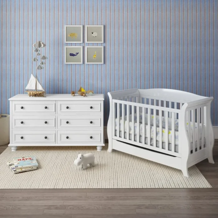 Sleigh Baby Cot with Sleigh Change Table side view