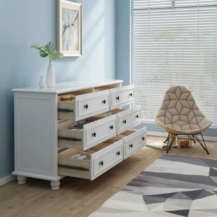 American Style 6-Drawer Chest of Drawers - Black drawer detail