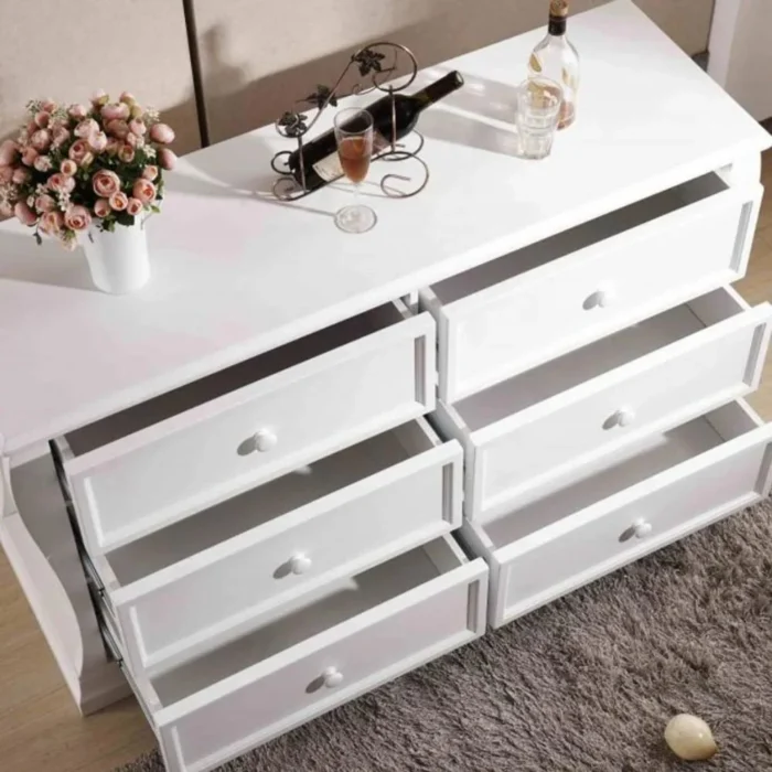 Sleigh Style 6-Drawer Chest of Drawers - White drawer detail Sleigh Style 6-Drawer Chest of Drawers - White drawer detail