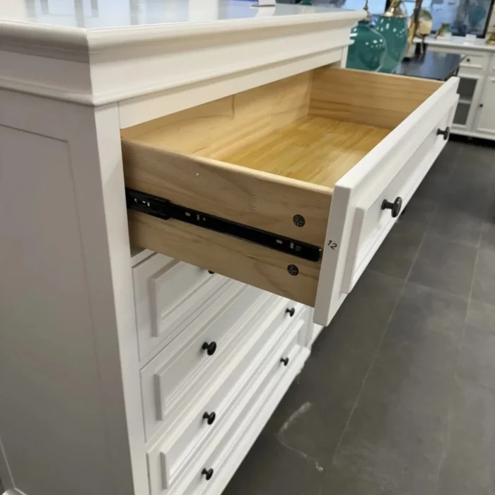 American Country Style 5-Drawer Tallboy - White lifestyle scene American Country Style 5-Drawer Tallboy - White lifestyle scene