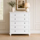 American Country Style 5-Drawer Tallboy in white Hamptons bedroom setting