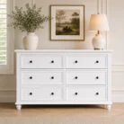 American Country Style 6-Drawer Chest of Drawers in white Hamptons bedroom setting