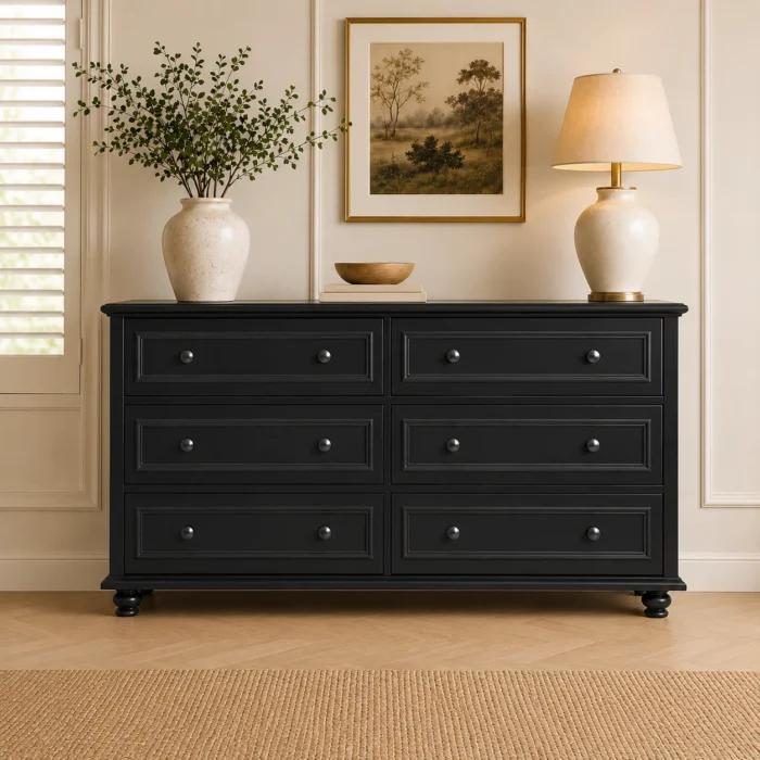 American Style 6 Drawer Black Front American Style 6-drawer chest of drawers in black finish