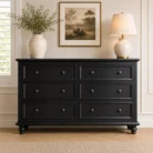 American Style 6-Drawer Chest of Drawers in black satin finish Hamptons bedroom setting