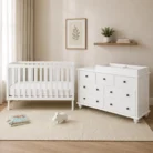 Baby cot with Classic 7 drawer change table package in nursery room scene