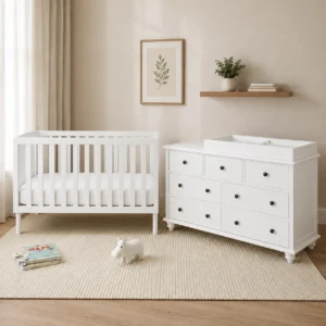 Baby cot with Classic 7 drawer change table package in nursery room scene