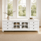 Beech Wood TV Unit in White in a bright Hampton-style living room