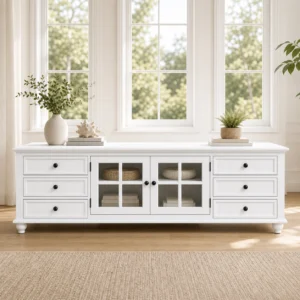 Beech Wood TV Unit in White 2m living room main image