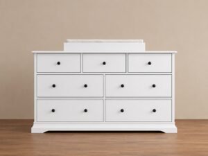 Brighton Style 7 Drawer Baby Change Table White with change table top and pad