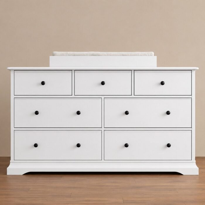 Brighton Style 7 Drawer Baby Change Table White with change table top and pad