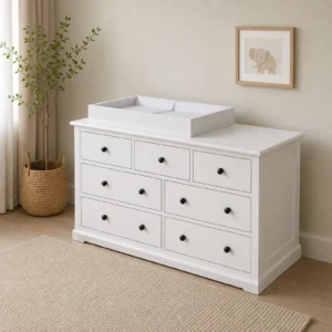 Brighton Style 7-Drawer Baby Change Table in White with change top and pad