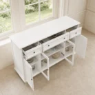 Buffet 160cm with Glass Doors in white open storage view