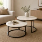 Natural marble coffee table top set in warm living room