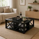 Bridgton style black coffee table in styled living room scene