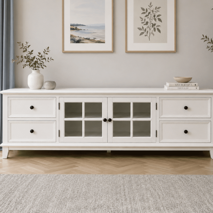 Hampton 2m TV Unit White front lifestyle view