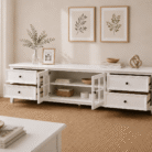 Hampton 2m TV Unit White storage open view