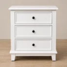 Hampton 3-Drawer Bedside Table in White JS803 front view