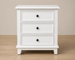 Hampton 3-Drawer Bedside Table in White JS803 front view