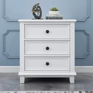 Hampton 3-Drawer Bedside Table in White JS803 view 2