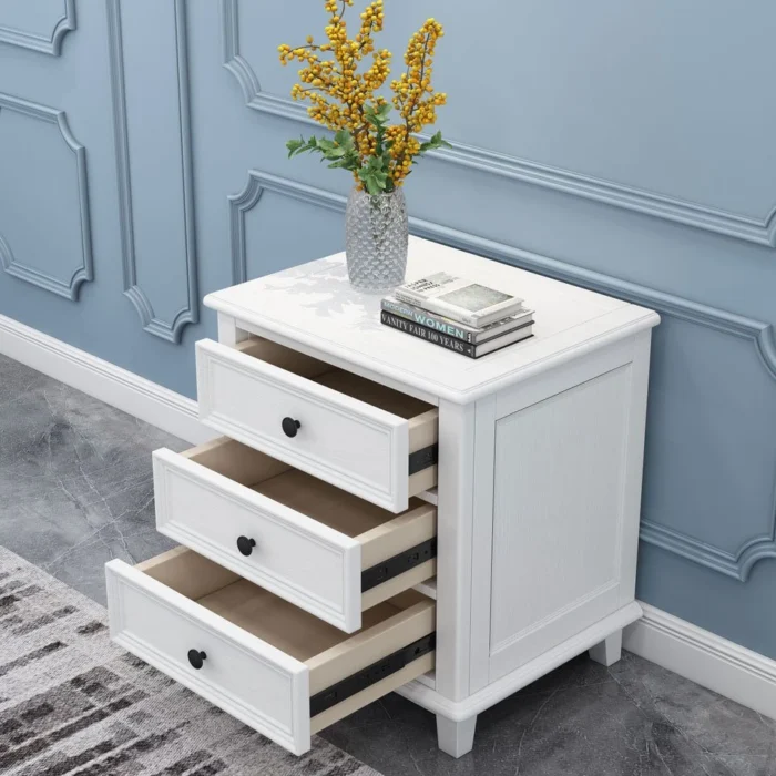 Hampton 3-Drawer Bedside Table in White JS803 view 3 Hampton 3-Drawer Bedside Table in White JS803 view 3