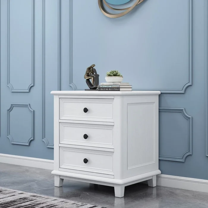 Hampton 3-Drawer Bedside Table in White JS803 view 4 Hampton 3-Drawer Bedside Table in White JS803 view 4