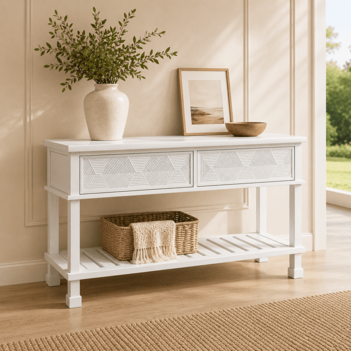 143cm White Console Hall Table - geometric front view