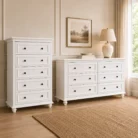 American Country Style 5-drawer tallboy in white finish