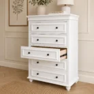 American Country Style 5-drawer tallboy in white finish